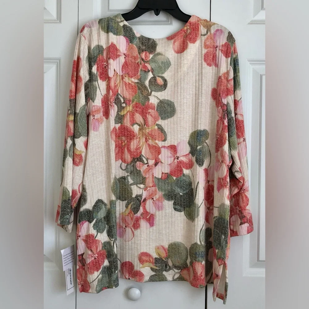 ALFRED DUNNER WOMENS TOP SIZE 3X PULLOVER CREW NECK FLORAL TUNIC 3/4 SLEEVEPS291 - Picture 3 of 7